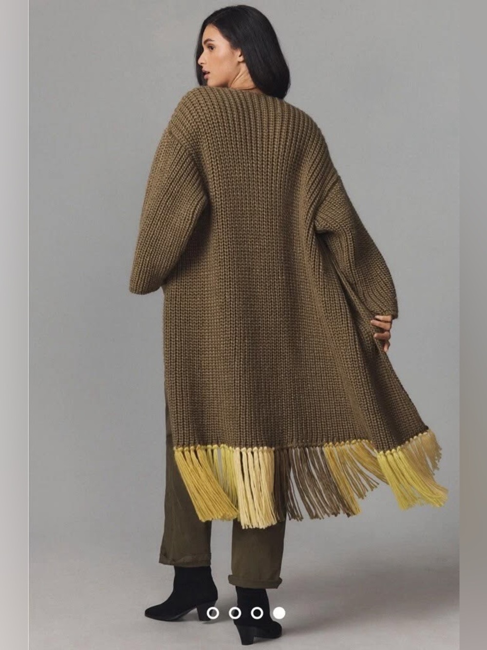 Anthropologie Long Fringe Cardigan Sweater in Olive
